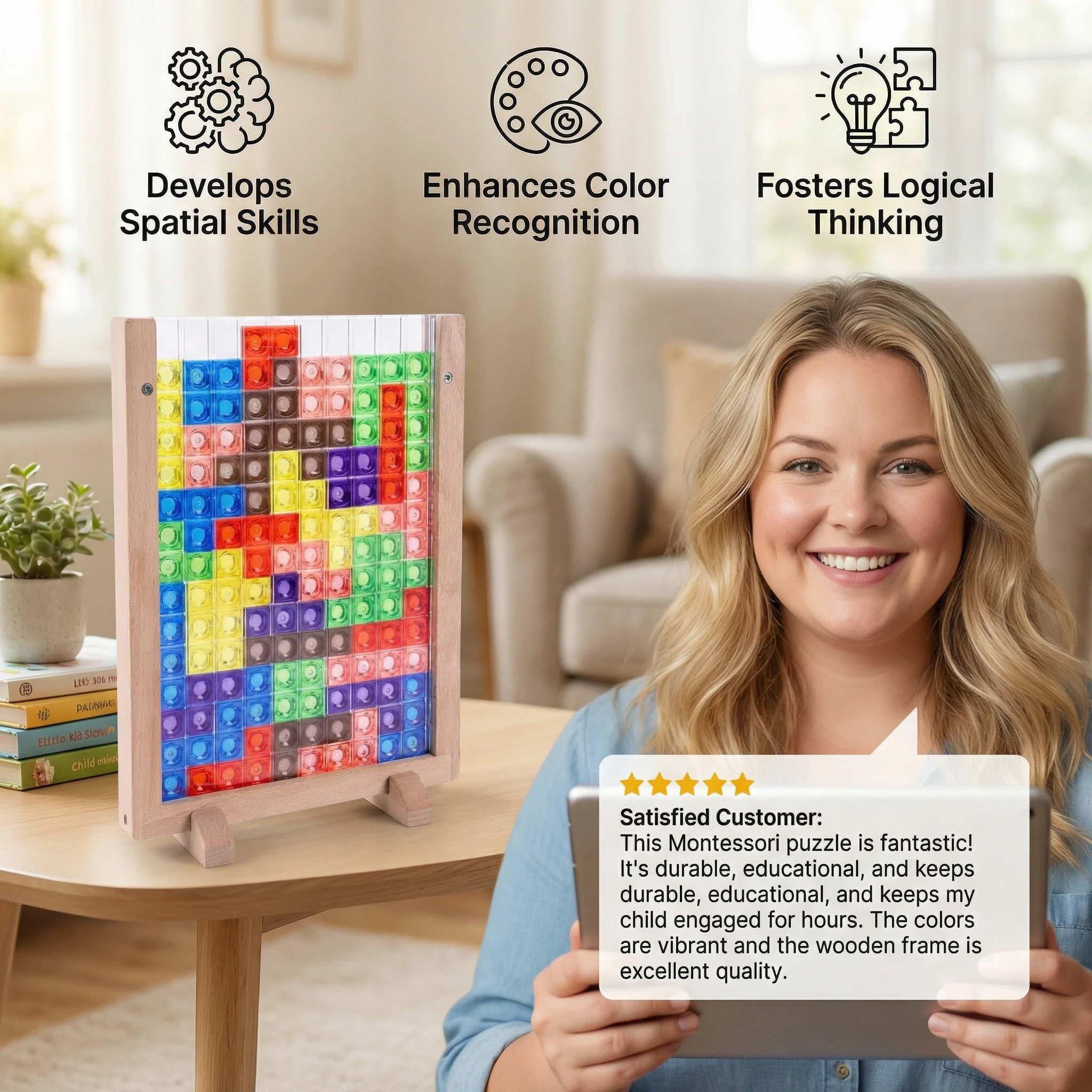3D Colour Block Puzzle with Wooden Frame – Montessori Learning Toy - Image 2