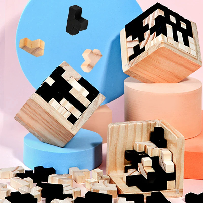 Children's Tetris Game and Learning Cube Made of Wood - Image 3
