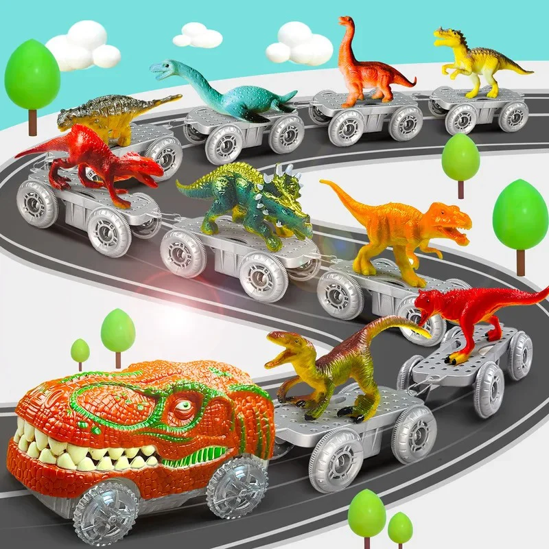 Dinosaur Track Adventure – Flexible racetrack with light-up train - Image 4