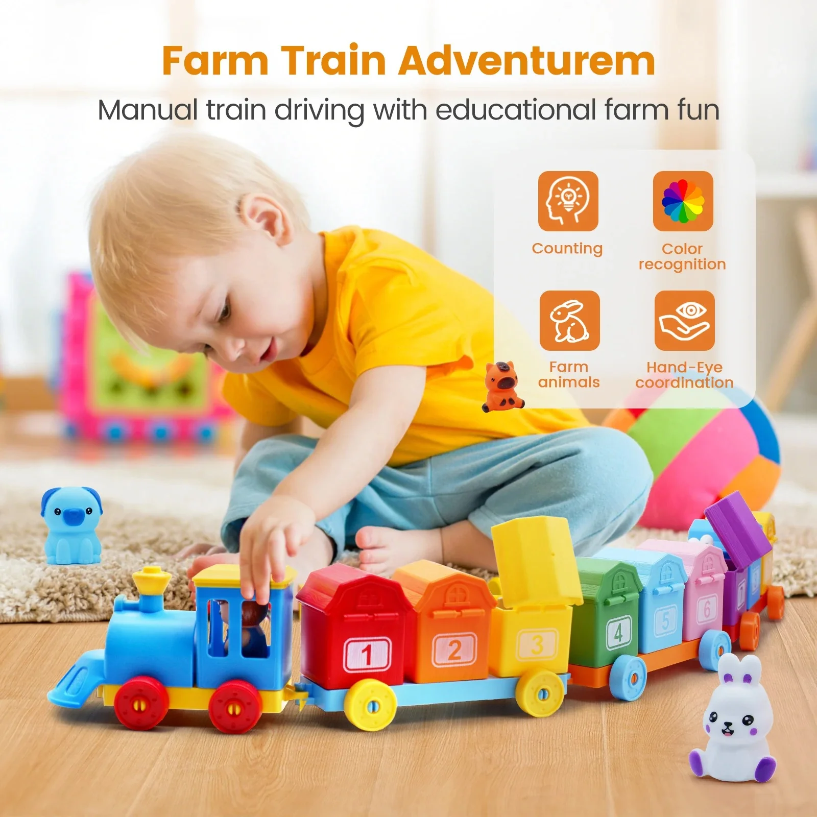 Educational Montessori Farm Number Train Toy - Image 3