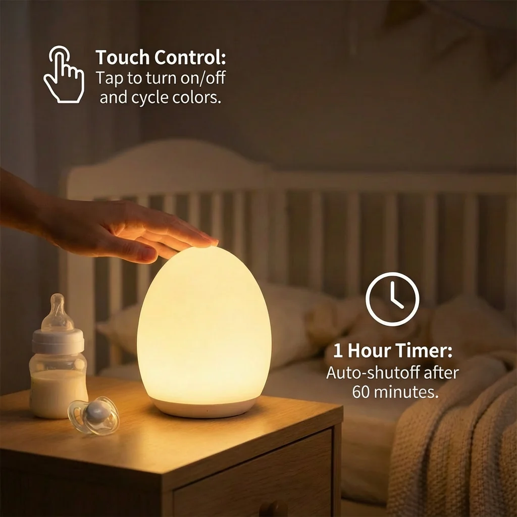 Egg-Shaped Silicone Night Light – Touch Control - Image 3
