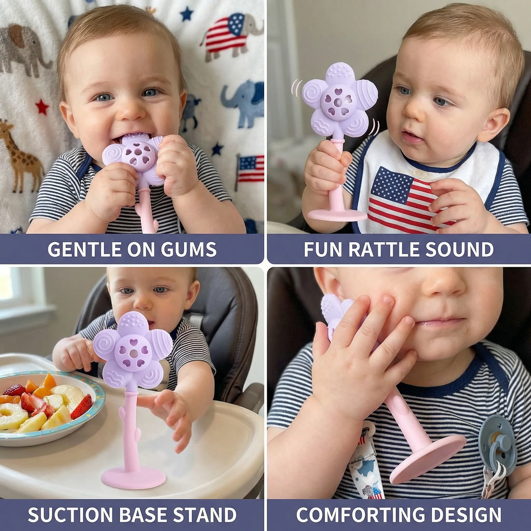 Flower Silicone Teether & Rattle – Gentle BPA-Free Teething Toy for Babies - Image 4
