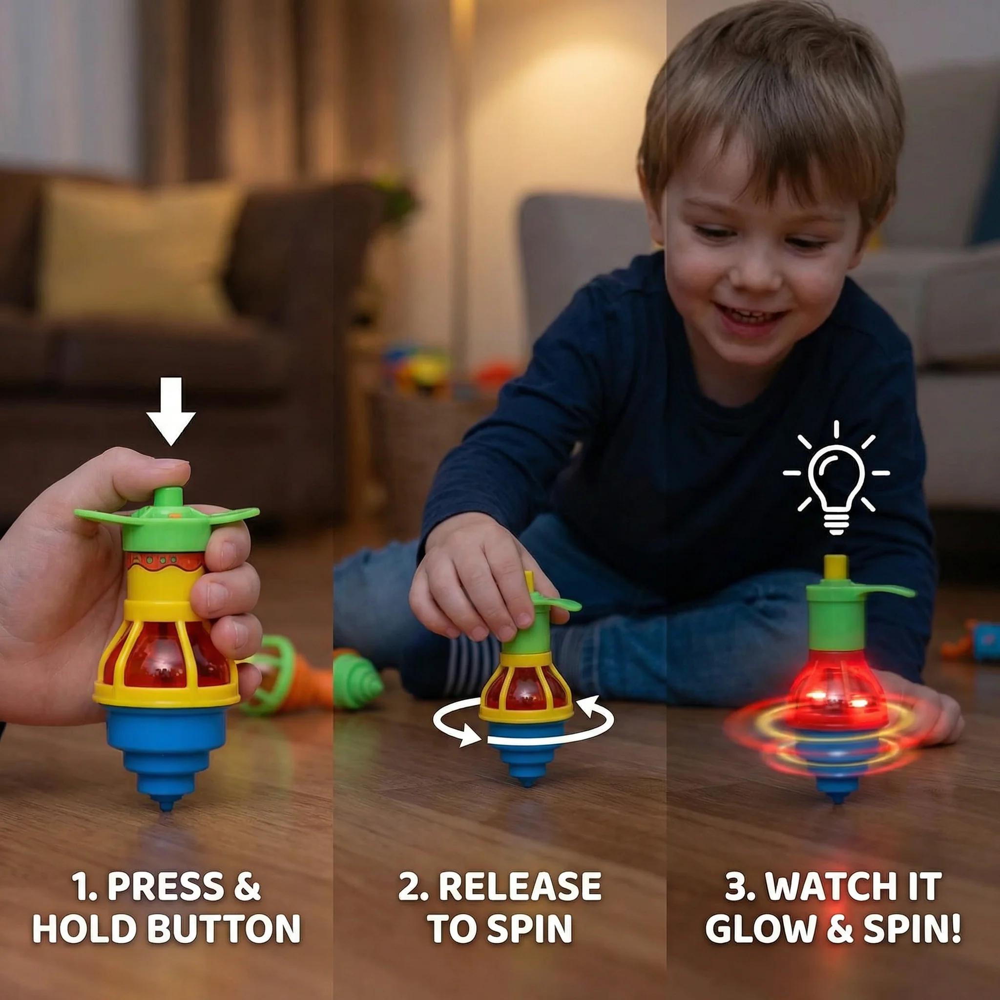 Glow LED Spinning Top – Fun Light-Up Toy for Kids - Image 3