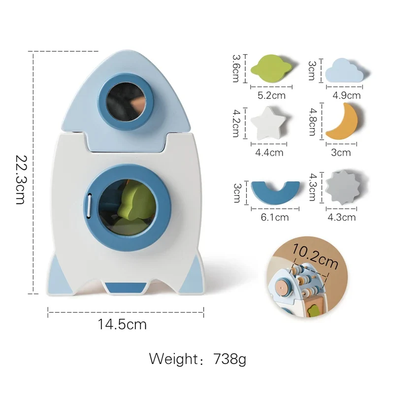 Handmade Montessori Wooden Rocket with Various Shapes and Colors - Image 7