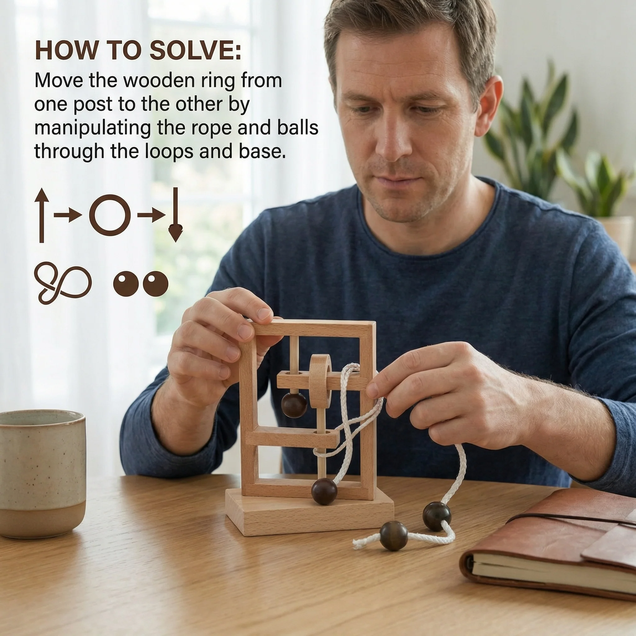Handmade Wooden Rope Brain Teaser – Logic Puzzle Game for the Whole Family - Image 3