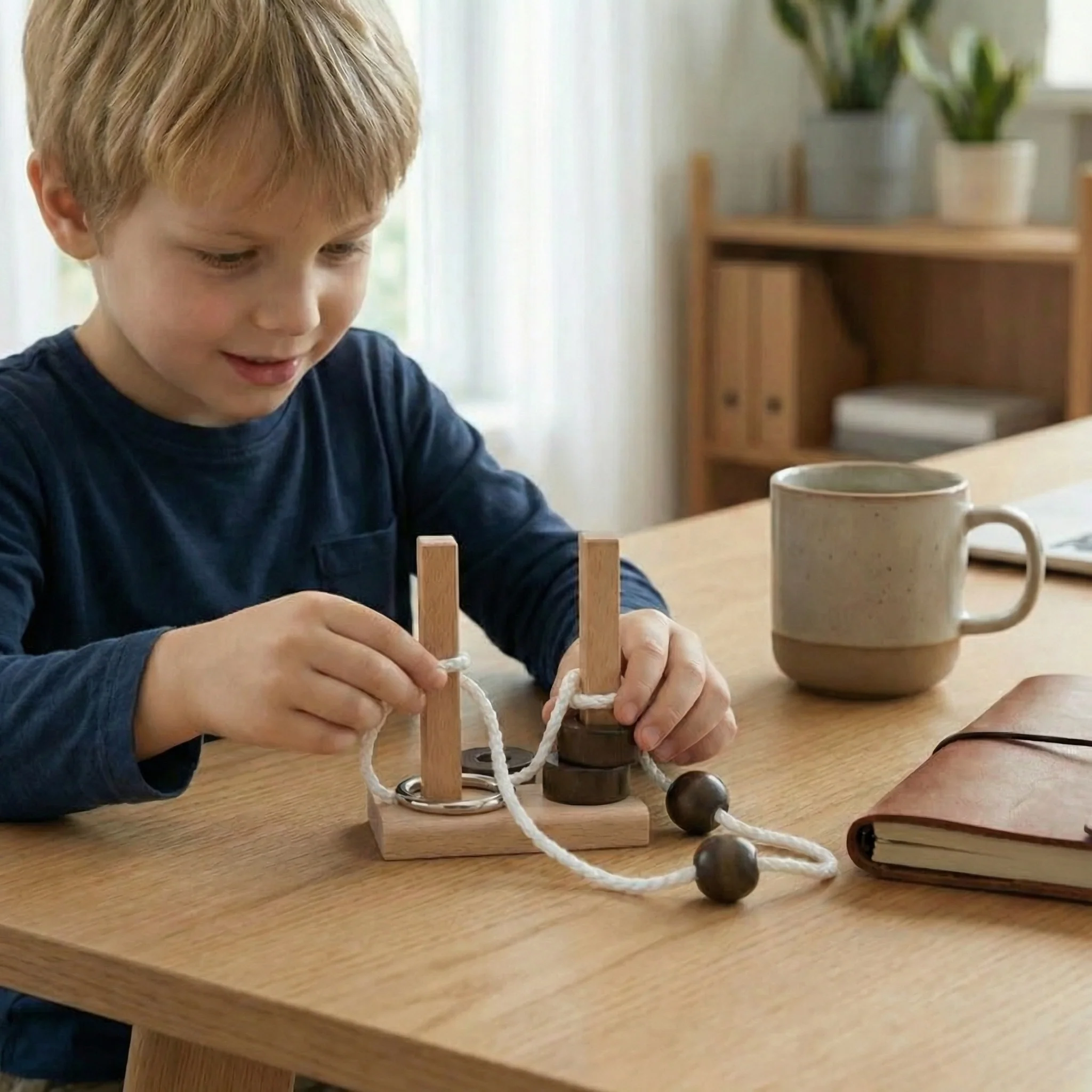 Handmade Wooden Rope Brain Teaser – Logic Puzzle Game for the Whole Family - Image 9