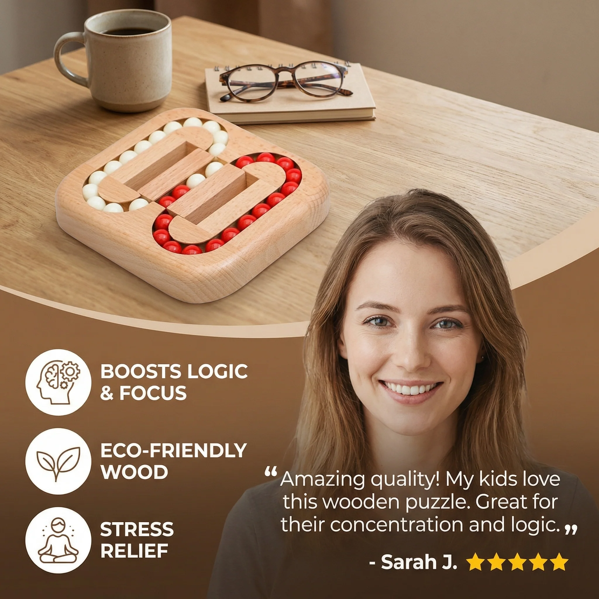 Handmade Wooden Rotating Bean Toy – Educational Thinking & Focus Game - Image 2