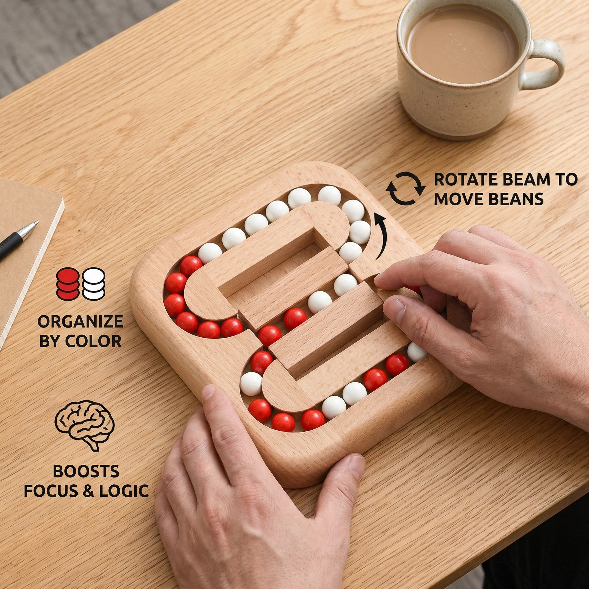 Handmade Wooden Rotating Bean Toy – Educational Thinking & Focus Game - Image 3