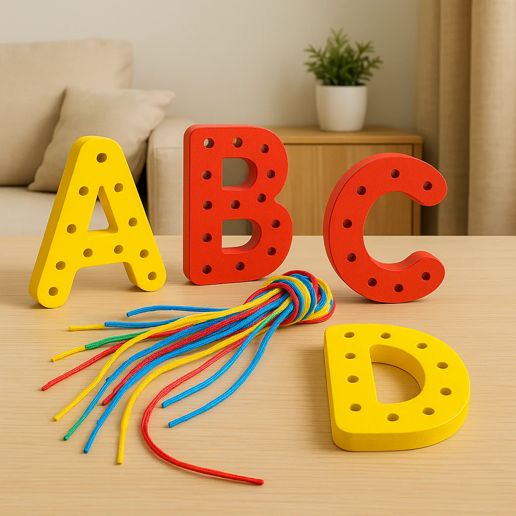 Letters and Numbers Wooden Threading Educational Toy - Image 2