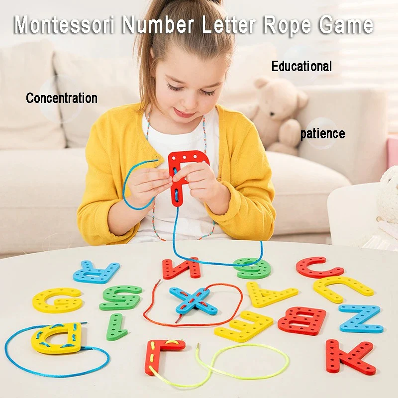 Letters and Numbers Wooden Threading Educational Toy - Image 3