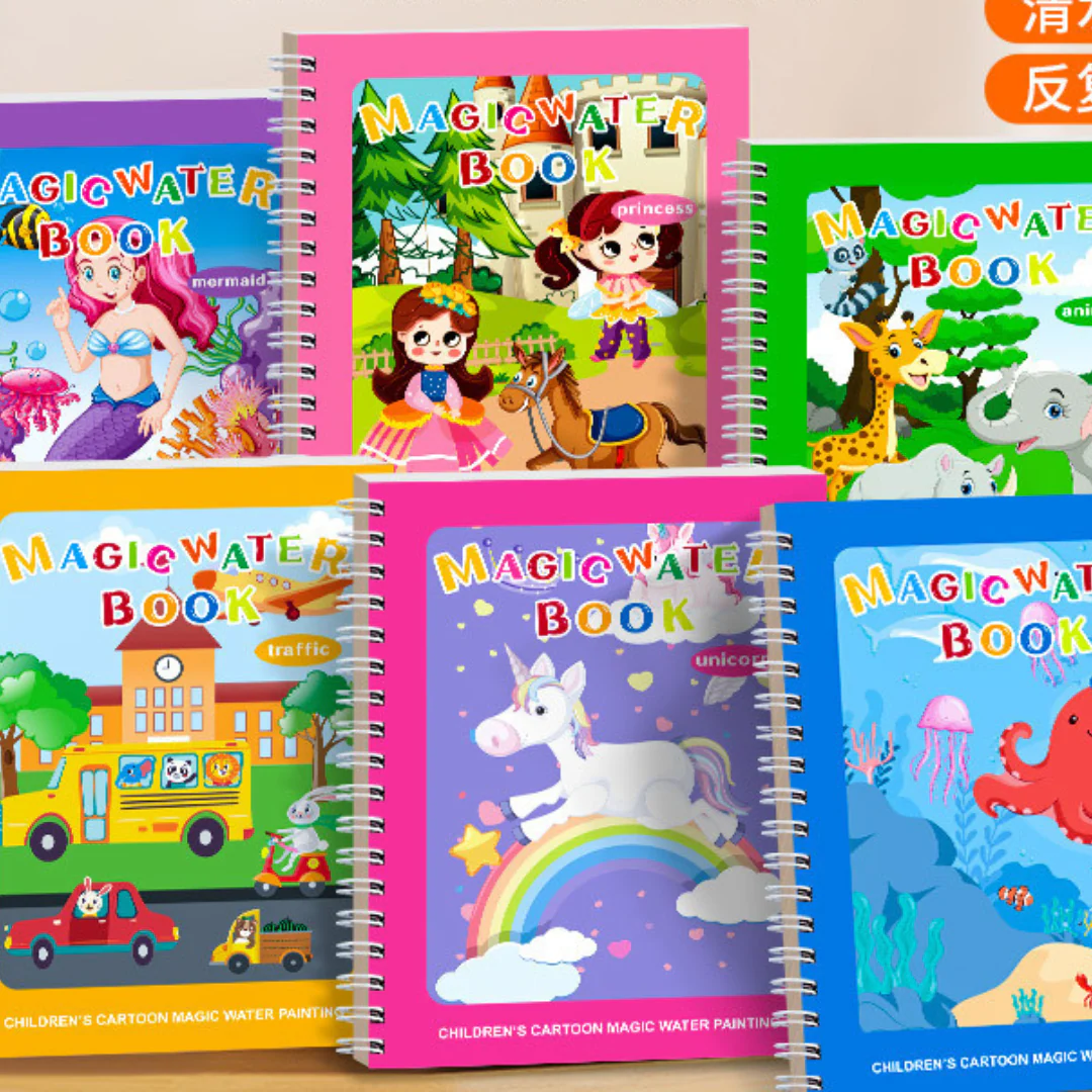 Magic Self Erasing Water Painting Book Set with Water Brush (Set of 6) - Image 3