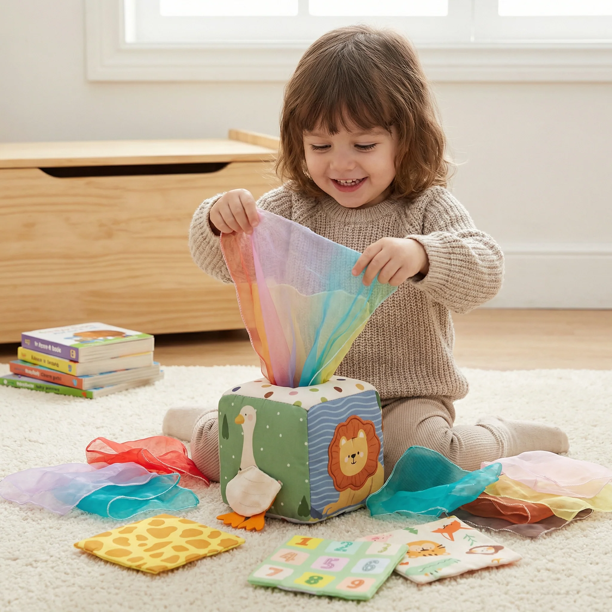 Montessori Baby Sensory Tissue Box – Soft Crinkle & Touch Activity Toy
