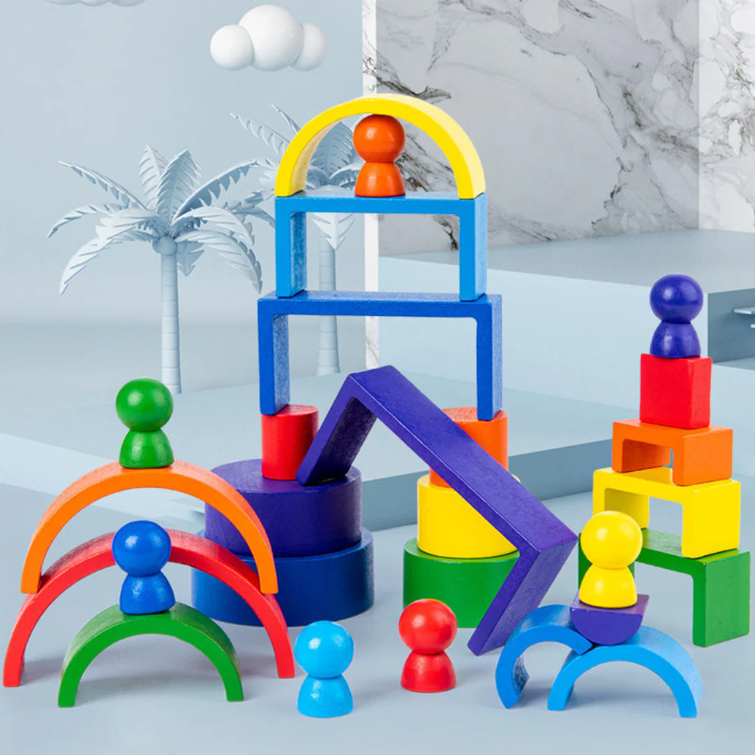 Montessori Colored Wooden Building Blocks - Image 11