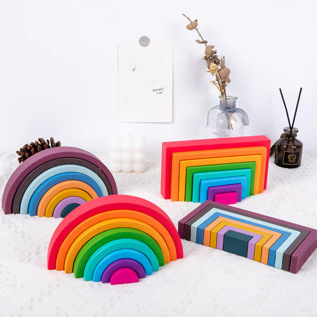 Montessori Colored Wooden Building Blocks - Image 2