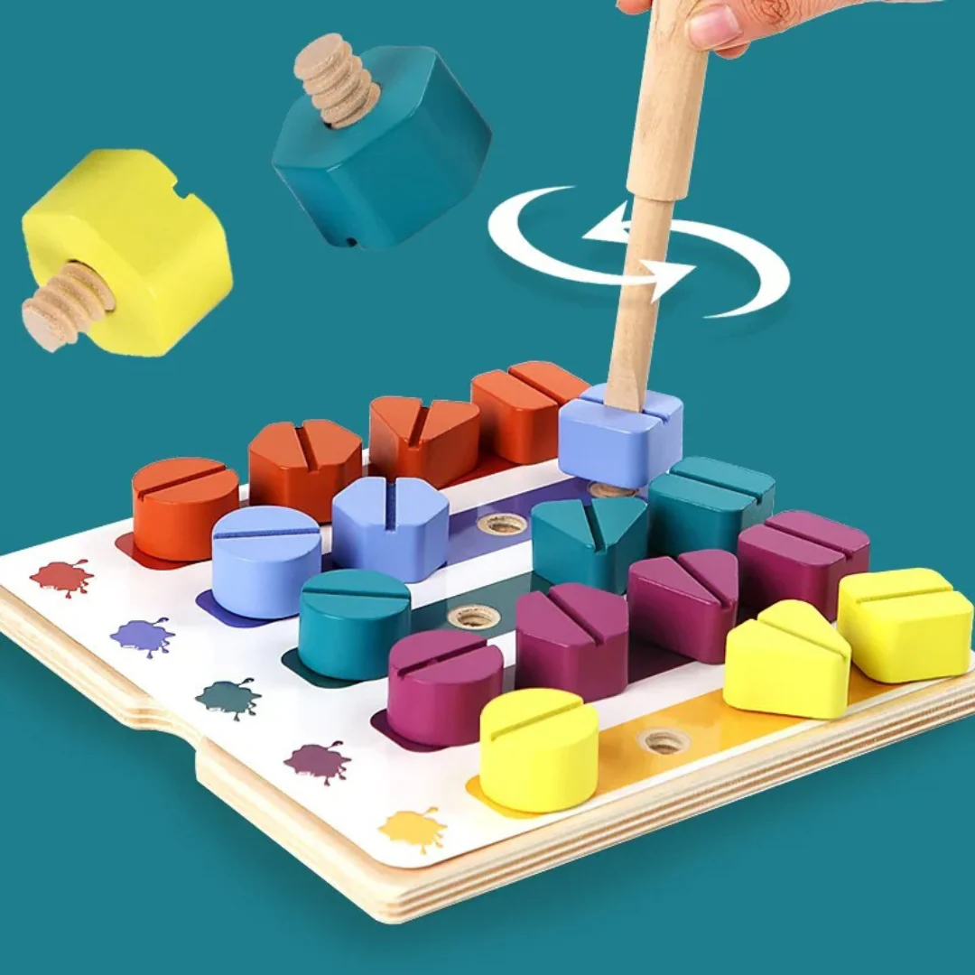 Montessori Screw, Wood, and Color Toy - Image 9