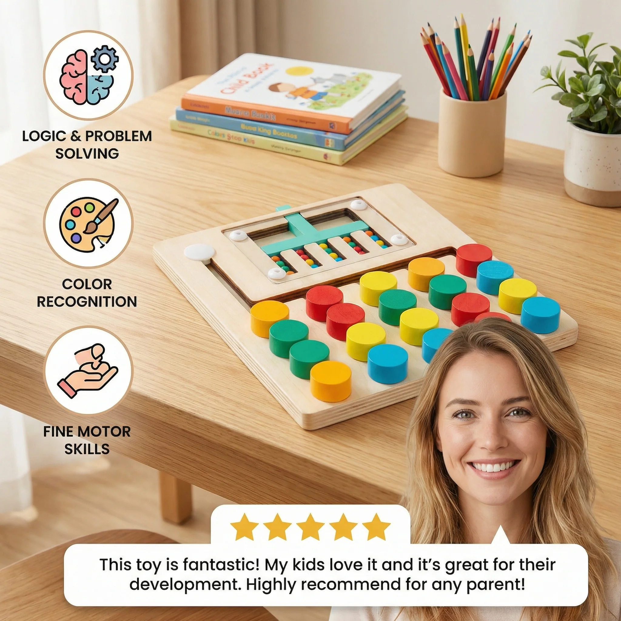 Wooden Four-Colour Logic Sorting Game – Montessori Learning & Thinking Toy for Kids - Image 2