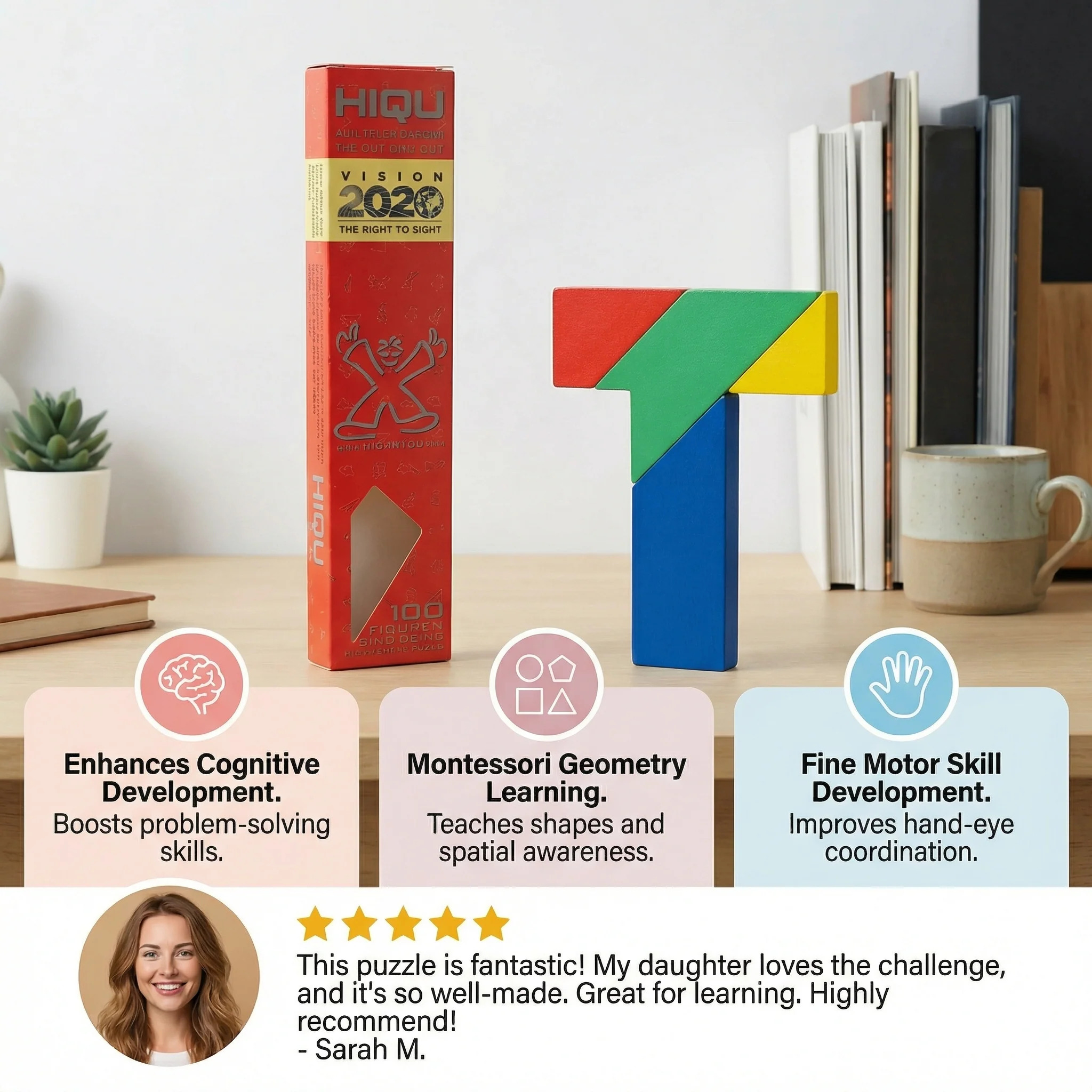 Wooden Tangram Puzzle – Montessori Geometry Learning Toy for Kids - Image 2