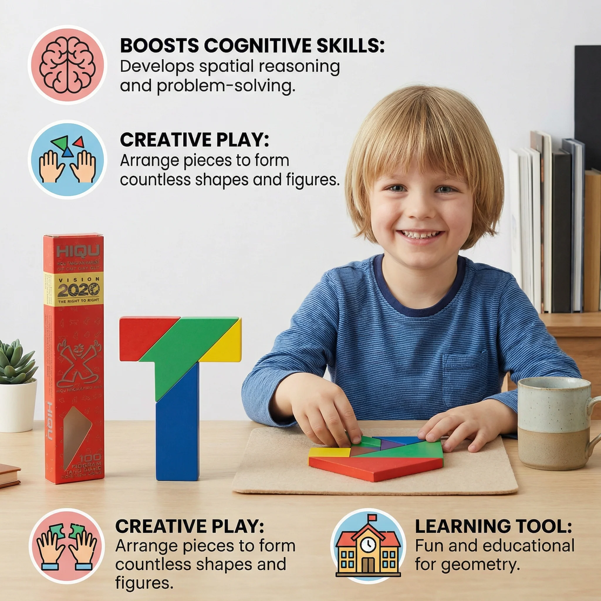 Wooden Tangram Puzzle – Montessori Geometry Learning Toy for Kids - Image 3
